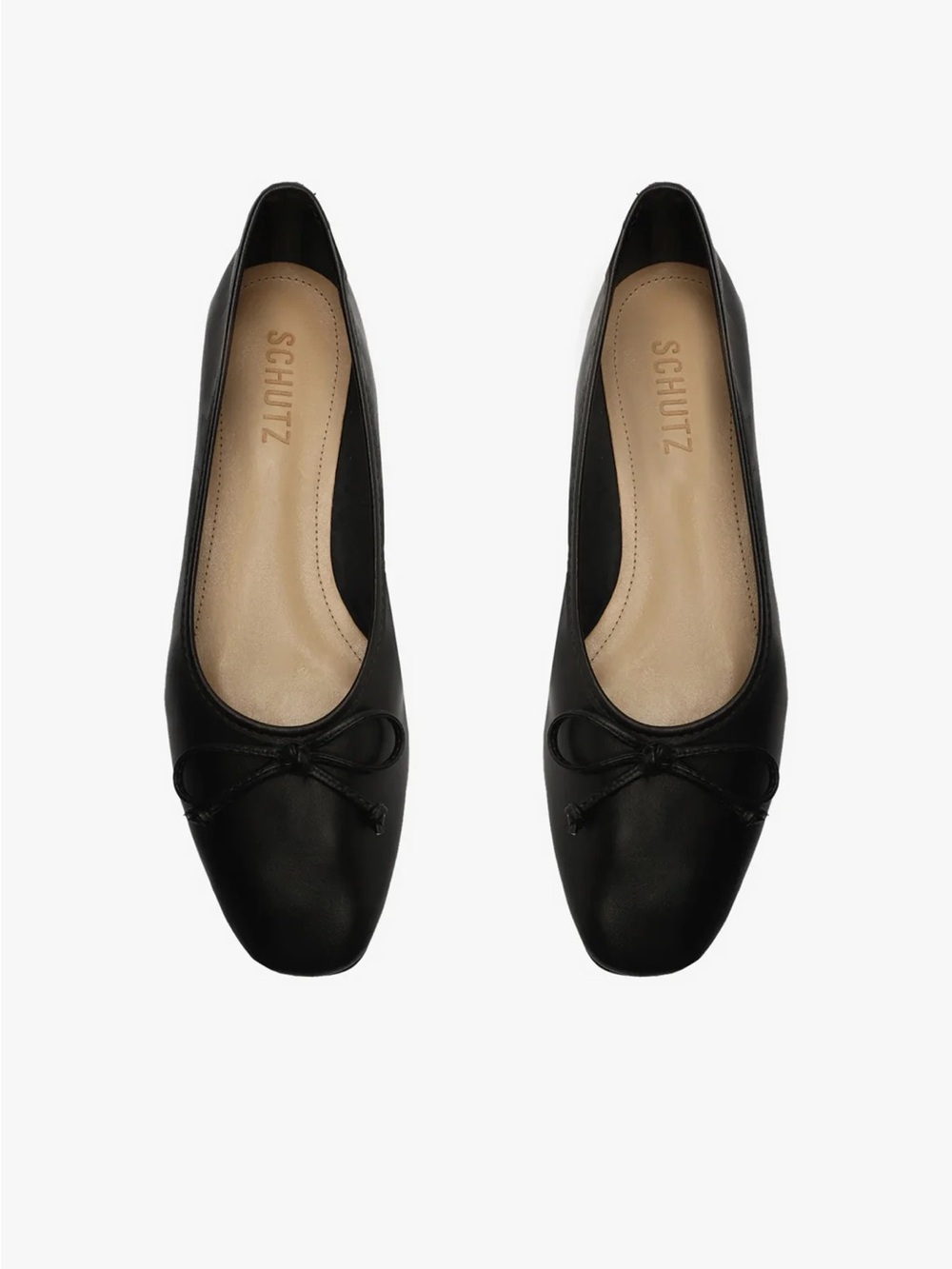 SCHUTZ Black Leather Bow-Top Ballet Flats